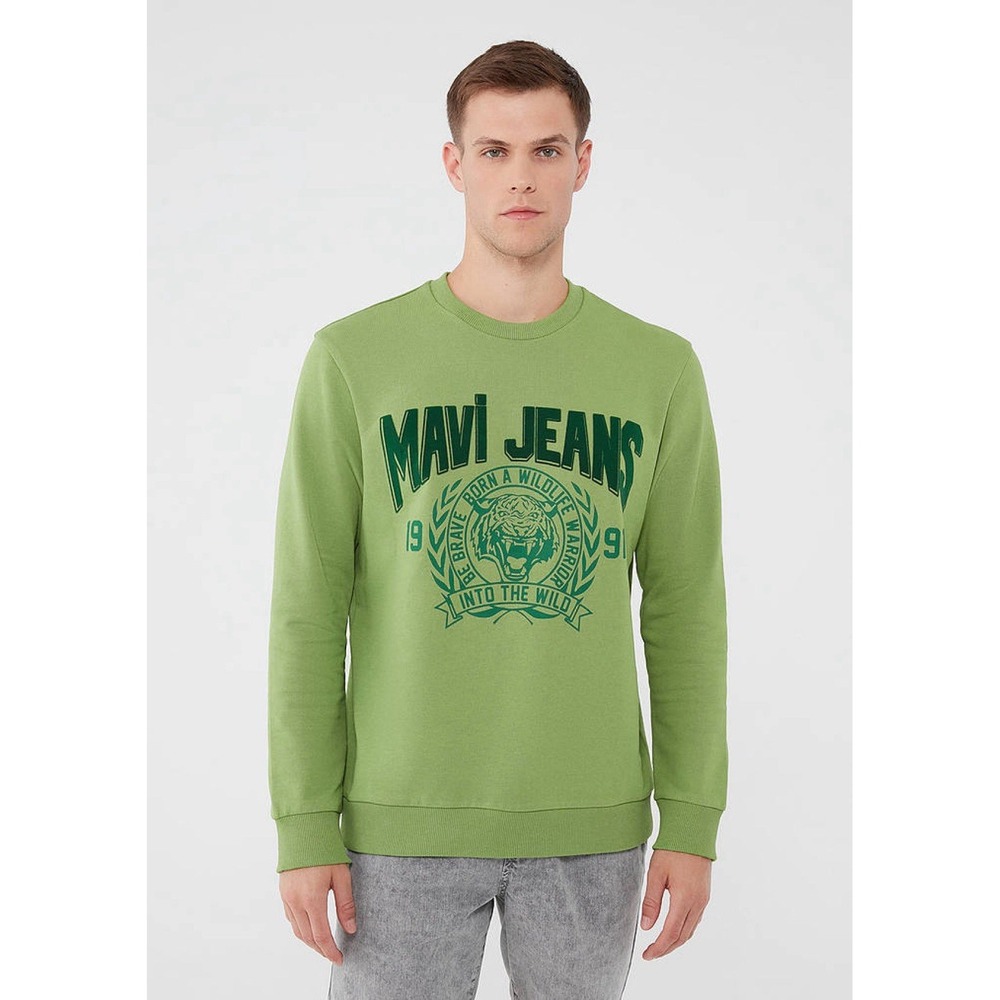 Mavi Jeans Mens XL Green Tiger Graphic Crewneck Sweatshirt Wildlife Warrior 1991